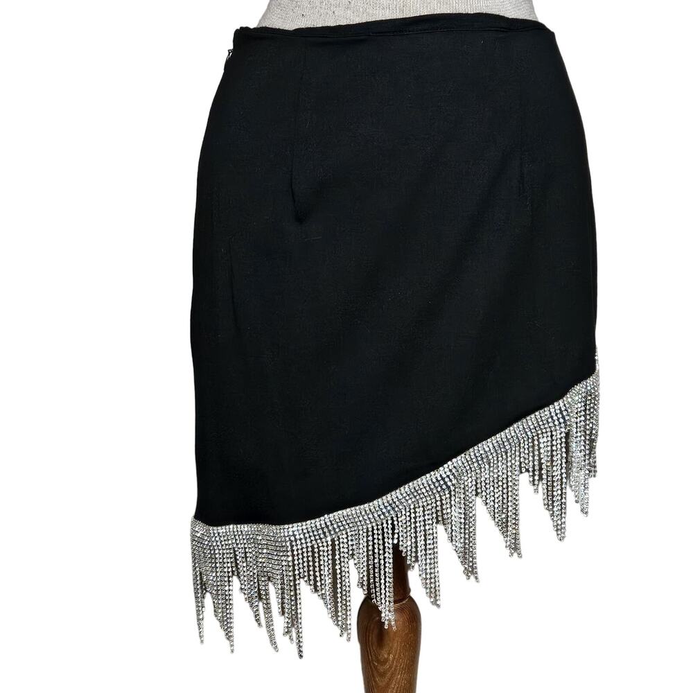 Meshki Priscilla Diamante Silver Fringe Mini Skirt Black Size Small